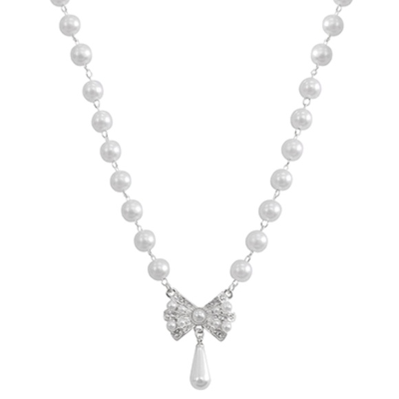 Bow Pearl Drop Pendant Necklace - Picture 3 of 3